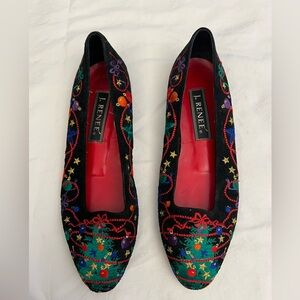 J Renee Christmas Tree Holiday Embroidered Black Ballet Shoes
